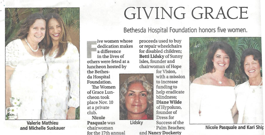 Michelle Suskauer feat. in Palm Beach Daily News for Bethesda Hospital Foundation Women of Grace Honors