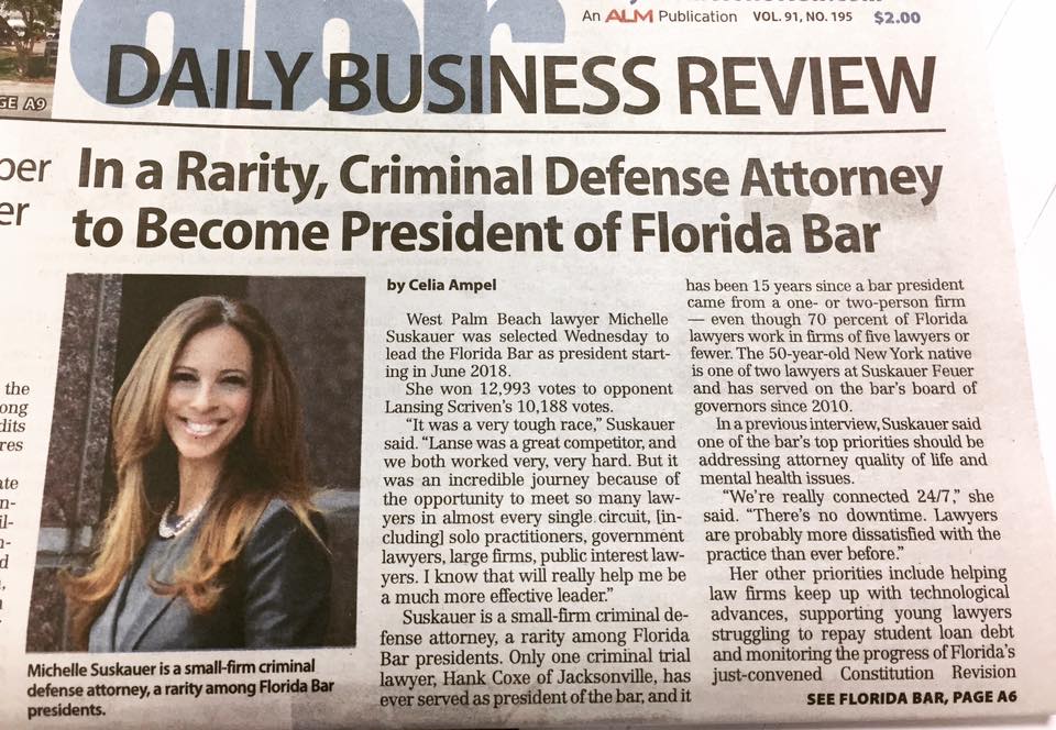 Michelle Suskauer To Become President of The Florida Bar (Daily Business Review)